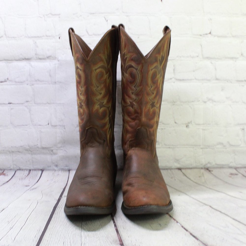 Justin Brown Leather Pointed Toe Slip on Western Cowboy Boots Size 9 D - Picture 4 of 9